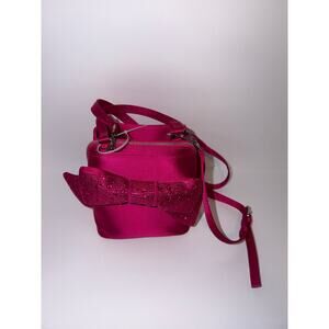 Betsey Johnson Rhinestone Bow Top Handle Fuchsia Satin Mini Bag Crossbody NWT